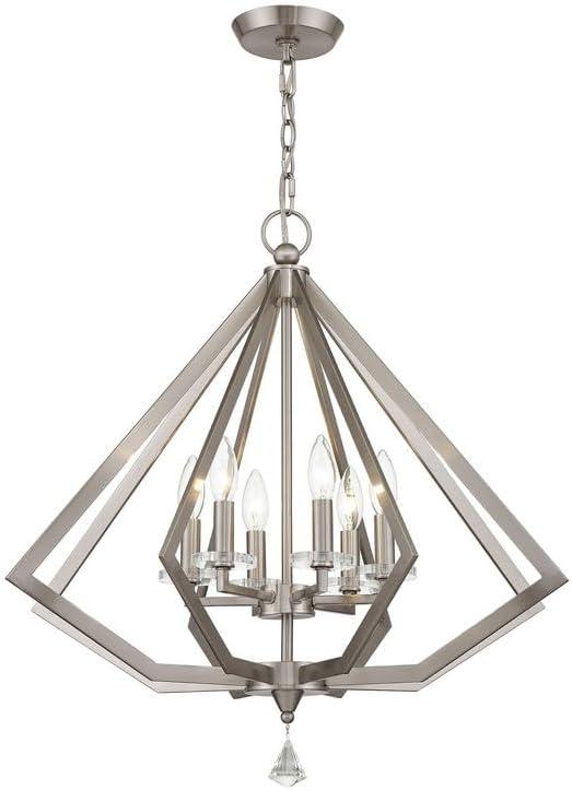 Elegant Diamond Cage Chandelier with Polished Brass Finish and Crystal Accents