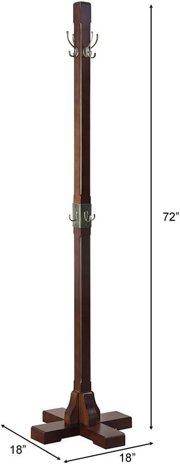 Windsor Walnut Freestanding Wooden Coat Rack with 12 Hooks