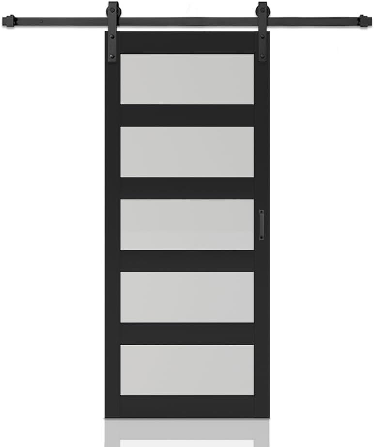 Calhome 5 Lite Tempered Frosted Glass Finished Composite Interior Sliding Barn Door with Hardware Kit