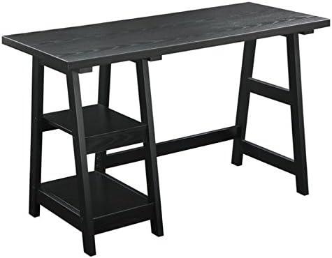 Convenience Concepts Designs2Go 29.25" Tall Trestle Desk with Shelves, Black