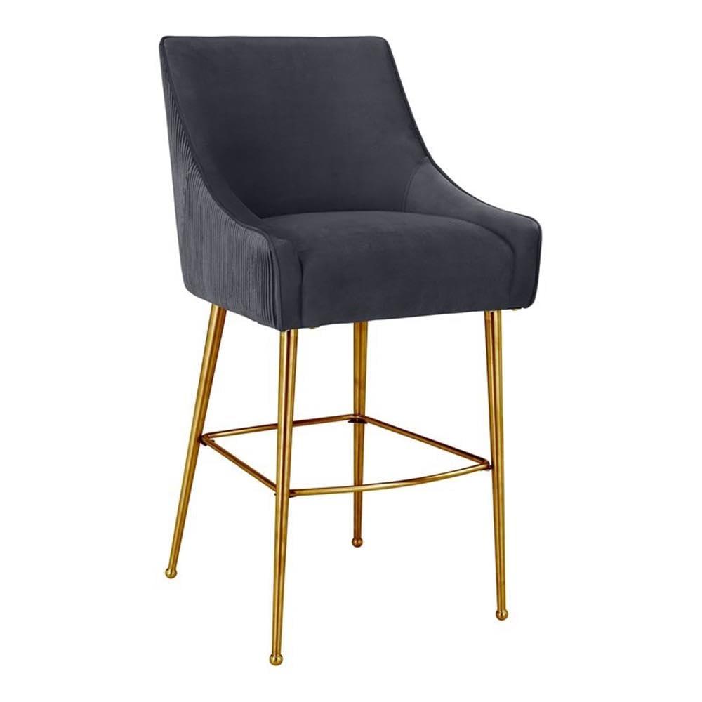 Beatrix Pleated Velvet Stool Grey Counter Height