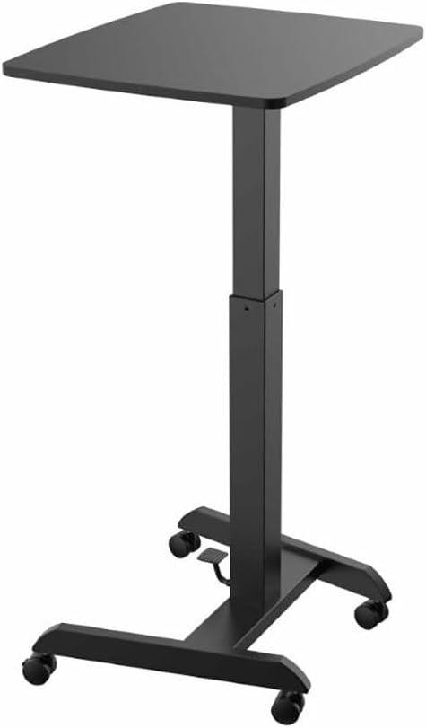 Adjustable Mobile Sit-Stand Desk in Black with Pneumatic Lift