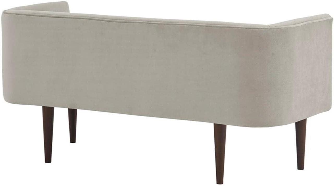 Cream Velvet Upholstered Bench with Solid Wood Legs