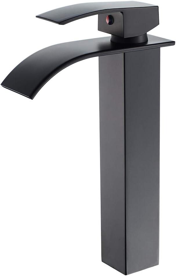 Waterfall Bathroom Faucet Single Handle，Bathroom Sink Faucet 1 Hole，Waterfall Faucet for Bathroom Sink，Vessel Sink Faucet Matte Black Tall Bathroom Faucet