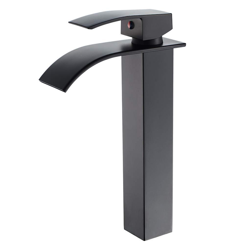 Waterfall Bathroom Faucet Single Handle，Bathroom Sink Faucet 1 Hole，Waterfall Faucet for Bathroom Sink，Vessel Sink Faucet Matte Black Tall Bathroom Faucet