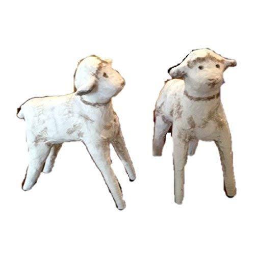 Set of Two White Resin Baby Sheep Figurines