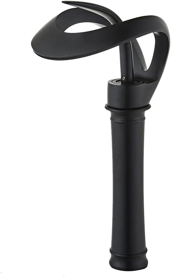 Tall Black Brass Waterfall Single Handle Bathroom Faucet
