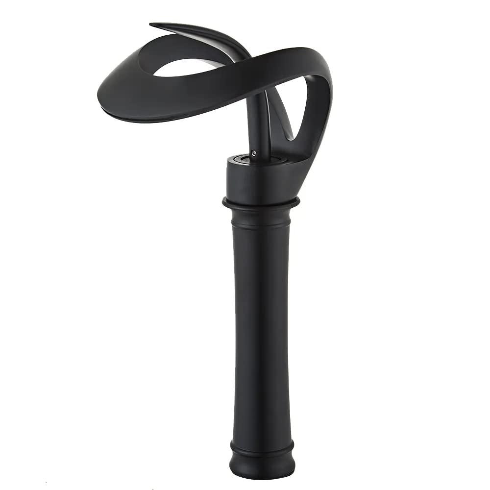 Tall Black Brass Waterfall Single Handle Bathroom Faucet