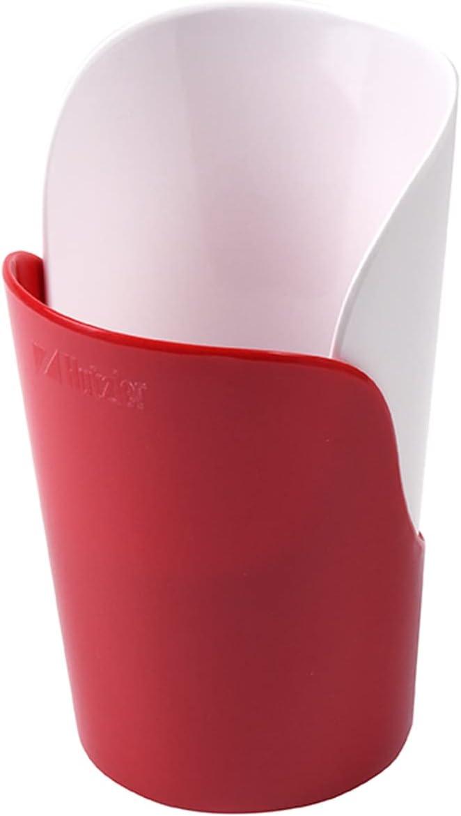 Hutzler 6-piece Melamine Cooking Utensils Set, Includes a 12-inch Long Slotted Spoon, Solid Spoon, Mixing Spoon, Slotted Turner, Soup Ladle, and Storage Crock - Red