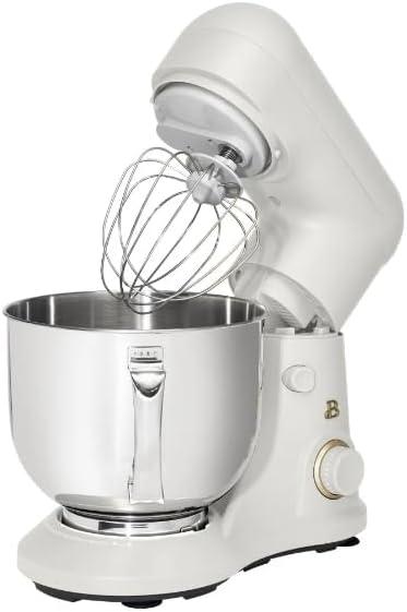 Beautiful 5.3 Qt Stand Mixer, White Icing with Flat Beater, Dough Hook, Balloon Whisk