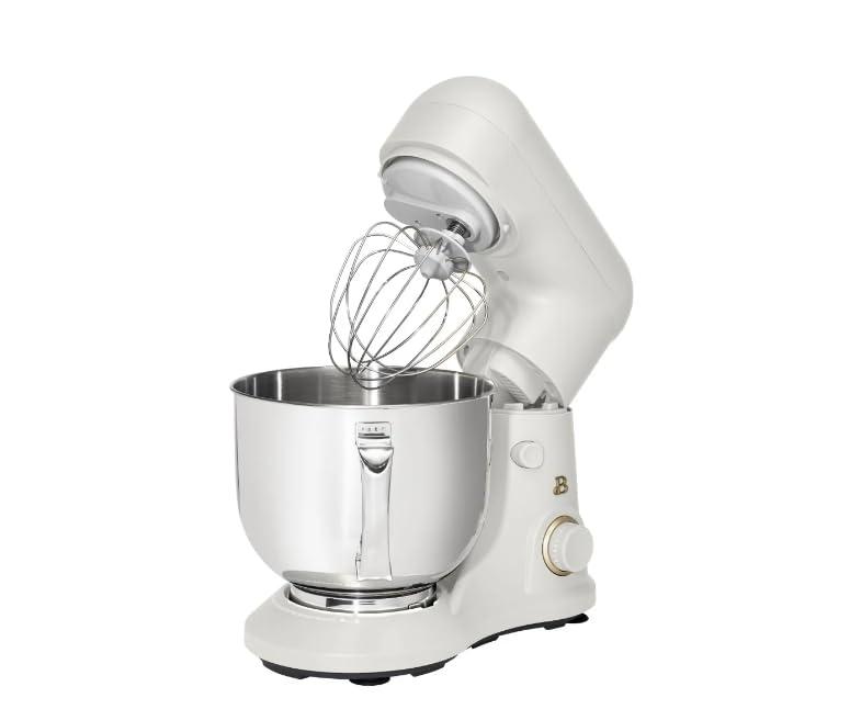 Beautiful 5.3 Qt Stand Mixer, White Icing with Flat Beater, Dough Hook, Balloon Whisk