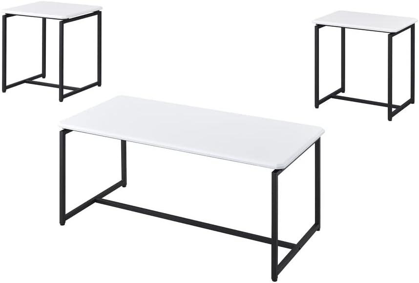 HOMLUX 3 PCS Coffee Table Set Sofa Side Table with 2 Square End Table,White