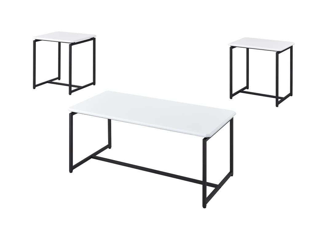 HOMLUX 3 PCS Coffee Table Set Sofa Side Table with 2 Square End Table,White
