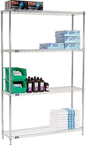 Nexel 4 Tier Chrome Wire Shelving Starter Unit, 48"W x 12"D x 86"H