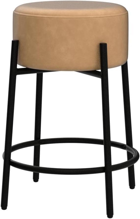 24" Isaac Upholstered Barstool with Footrest in Light Brown/Matte Black - Nathan James