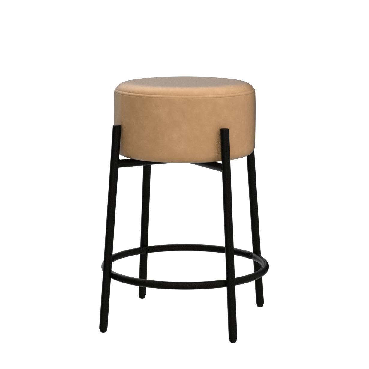 Nathan James Set of 4 Isaac Backless Barstools Brown Faux Leather