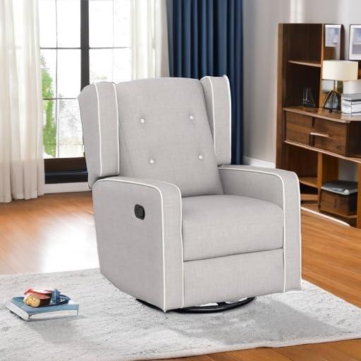 Bonzy Home Swivel Rocker Recliner Chair, Manual Reclining Chair, Single Seat Reclining Chair, Gray