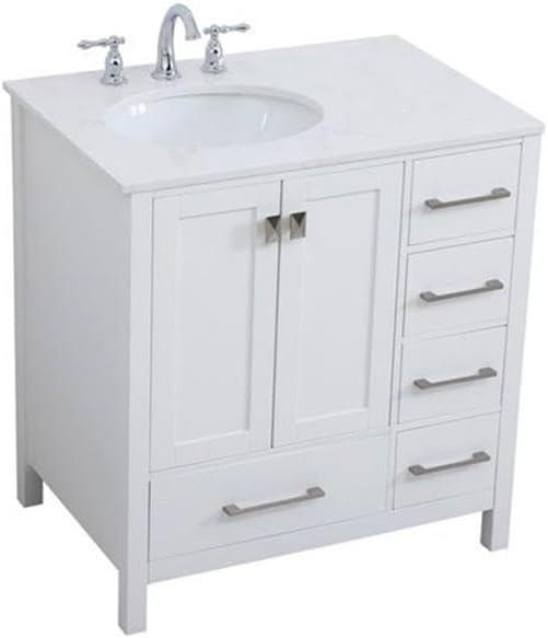 Elegant Decor Irene 32" Solid Wood and Stone Single Bathroom Vanity in White