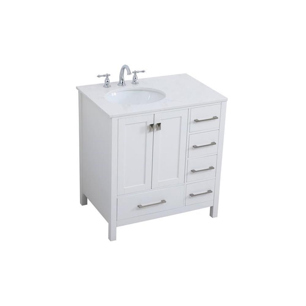 Elegant Decor Irene 32" Solid Wood and Stone Single Bathroom Vanity in White
