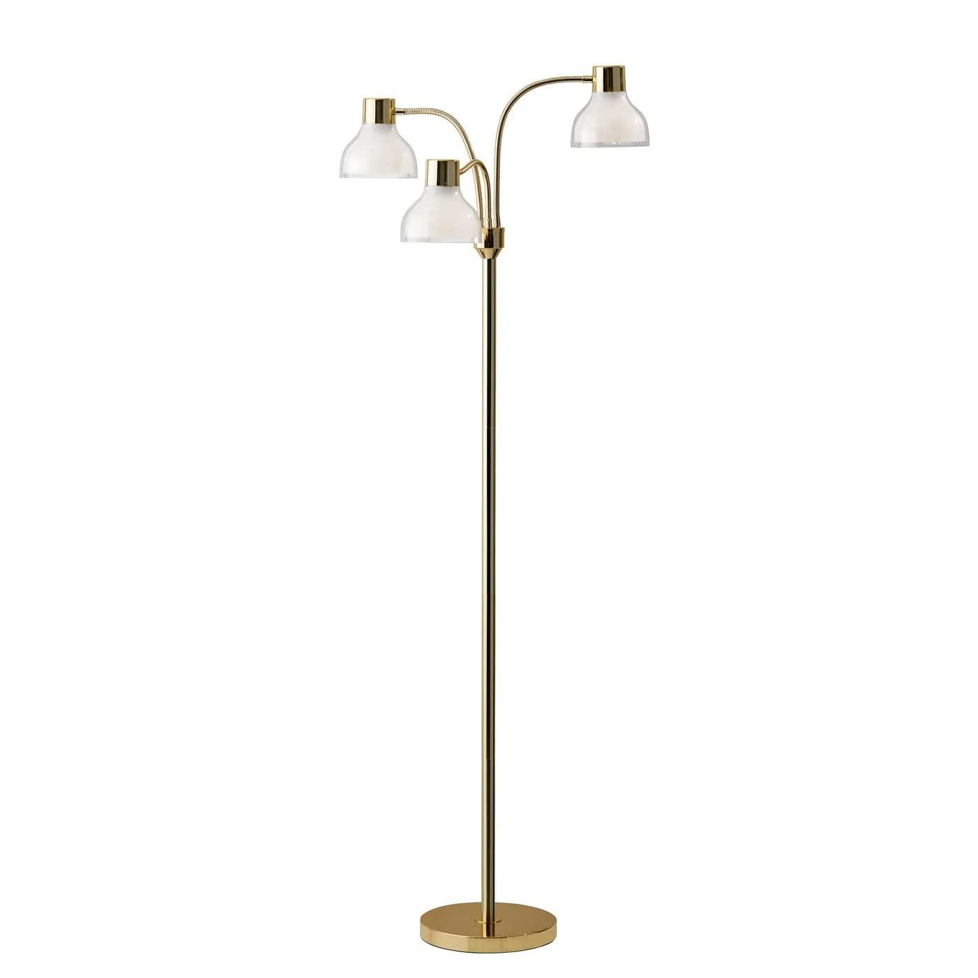 69" Presley 3 Arm Floor Lamp Gold - Adesso: ETL Listed, Metal Body, Plastic Shade, No Bulb Included