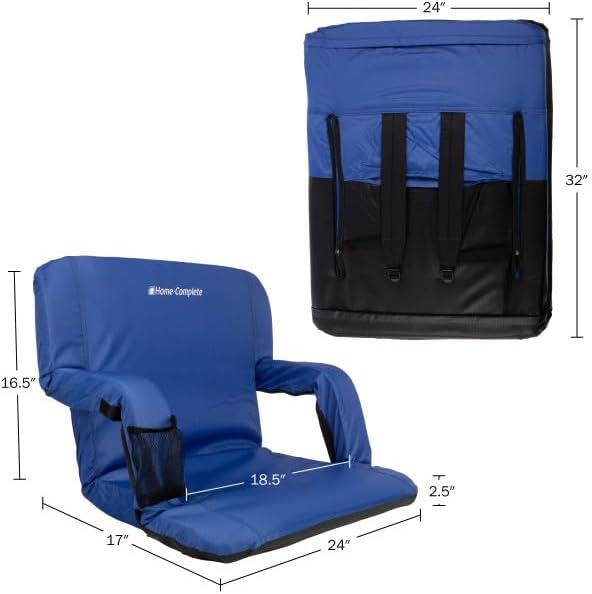 Blue Wide Stadium Seat Chair with Padded Back Support and Armrests