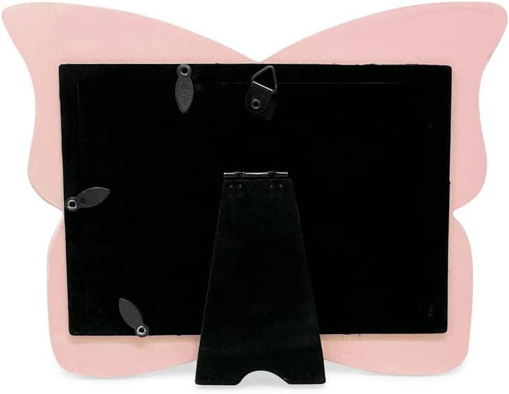 Laura Ashley 4x6 Horizontal Pink Resin Butterfly Picture Frame with Dotted Edges, Photo Frame with Black Fabric Easel, Made for Tabletop & Wall-Hanging Display (6x4, Pink)