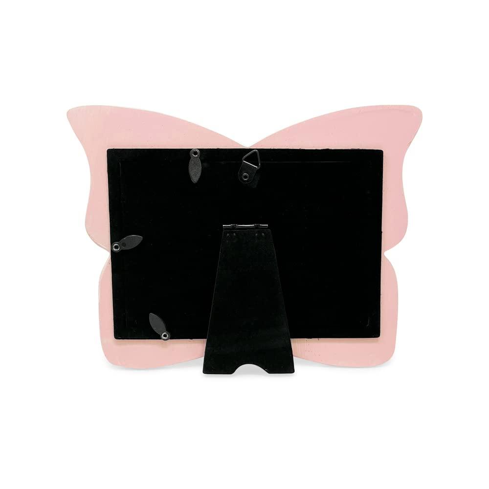 Laura Ashley 4x6 Horizontal Pink Resin Butterfly Picture Frame with Dotted Edges, Photo Frame with Black Fabric Easel, Made for Tabletop & Wall-Hanging Display (6x4, Pink)
