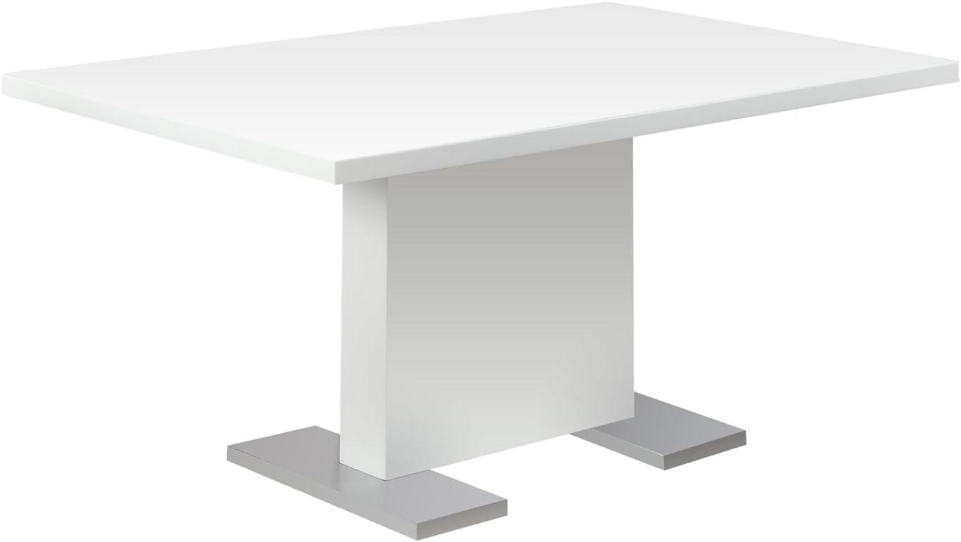 Wrought Studio™ Dining Table, 60" Rectangular, Kitchen, Dining Room, Glossy White Laminate, Chrome Metal, Contemporary, Modern