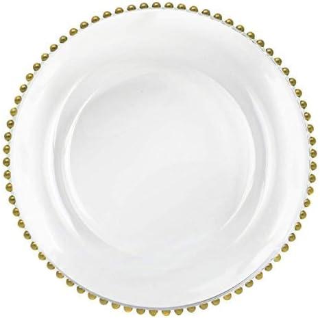 Charge it by Jay Beaded Rim Charger Plate 13” Decorative Glass Service Plate for Home, Professional Dining, Perfect for Upscale Events, Dinner Parties, Weddings, Banquets, Catering, Set of 4, Clear