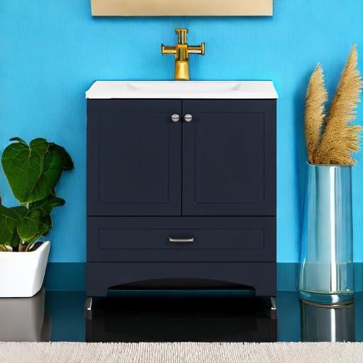 Deep Blue Shaker Style Bathroom Vanity with Marble Top