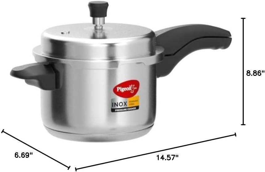 Pigeon Pressure Cooker - 3 Quart - Inox Stainless Steel Outer Lid Induction Base - Cook delicious food in less time: soups, rice, legumes, and more - 3 Liter