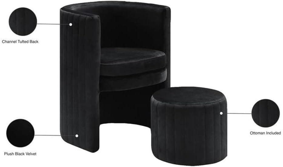 Meridian Furniture Selena Velvet Accent Chair and Ottoman Set in Black