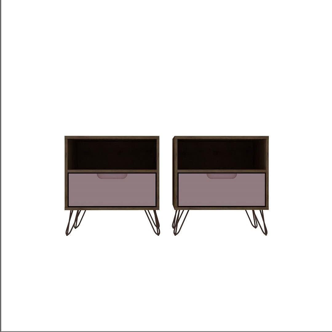Set of 2 Rockefeller 1 Drawer Nightstands Tatiana Midnight Blue - Manhattan Comfort