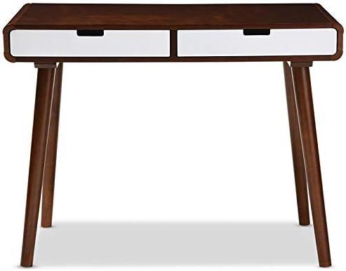 Baxton Studio Casarano Mid-century Modern Dark Walnut and White Two-tone Finish 2-drawer Wood Home Office Writing Desk