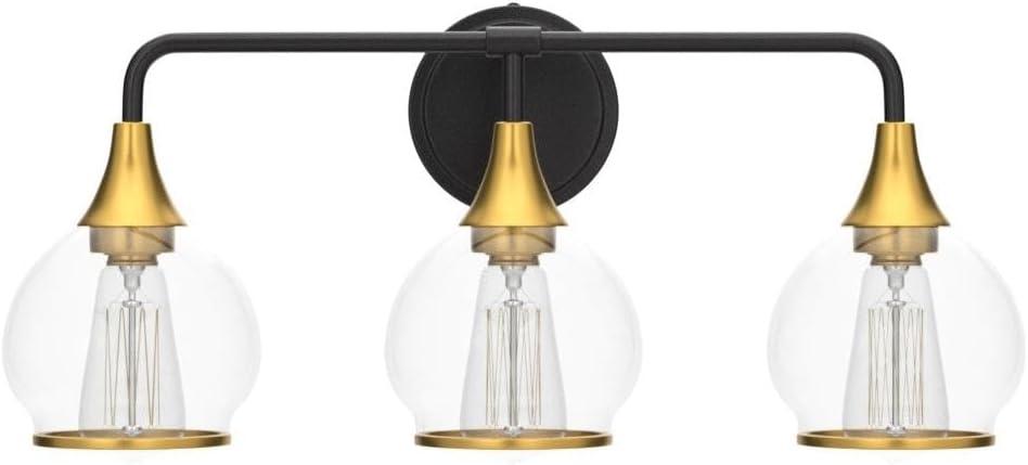 Black and Gold Bathroom Light Fixtures 2-Lights Vanity Lights with Clear Glass Shade Bathroom Vanity Light 14 Inch Wall Sconces(Exclude E26 Bulb)…