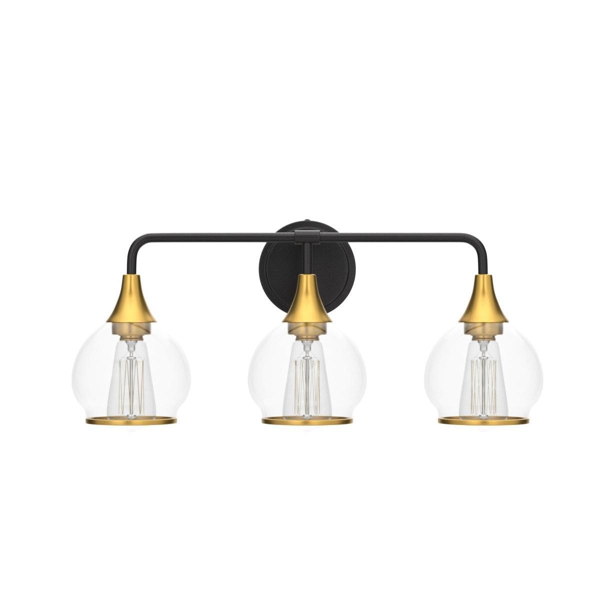 Black and Gold Bathroom Light Fixtures 2-Lights Vanity Lights with Clear Glass Shade Bathroom Vanity Light 14 Inch Wall Sconces(Exclude E26 Bulb)…