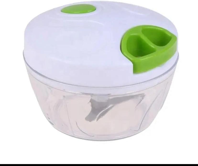 Compact White and Green Manual Food Chopper with Stainless Steel Blades