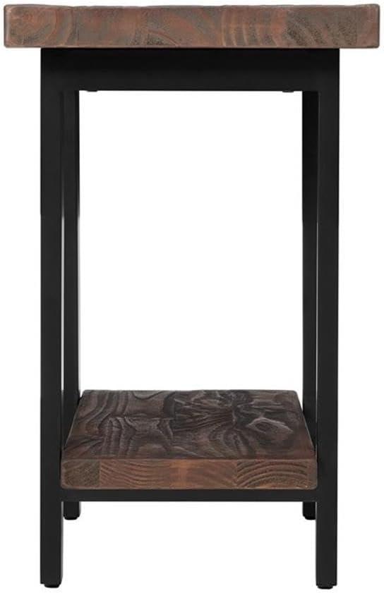 Pomona Solid Wood and Metal End Table with Shelf - Alaterre Furniture: Rustic Design, Fixed Shelf, Rectangle Shape