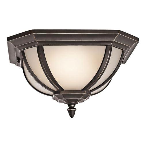 Salisbury Rubbed Bronze 2-Light Outdoor Flush Mount with White Linen Glass
