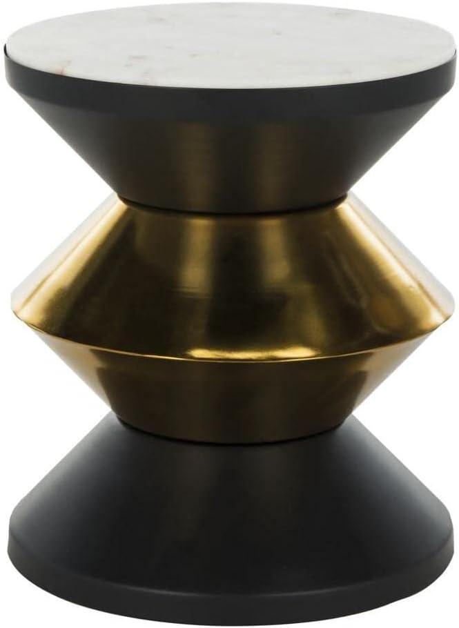 Azizi Transitional Black and Gold Round Stone Top Side Table