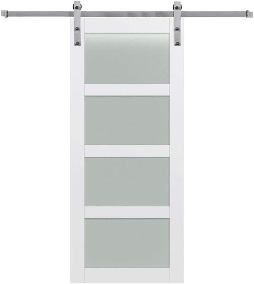 National Door Company, Barn Door Kit Door & Hardware, MDF, 84" x 84", 4-Lite Frosted, Frosted Collection, Universal Handing