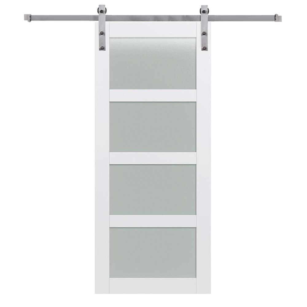 National Door Company, Barn Door Kit Door & Hardware, MDF, 84" x 84", 4-Lite Frosted, Frosted Collection, Universal Handing