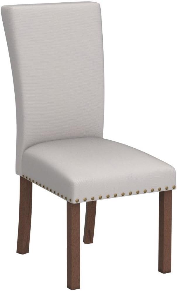 Set of 6 Upholstered Dining Chairs, with Nailhead Trim, Padded Seat, Fabric Parsons Dining Chairs for Dining Room, Beige