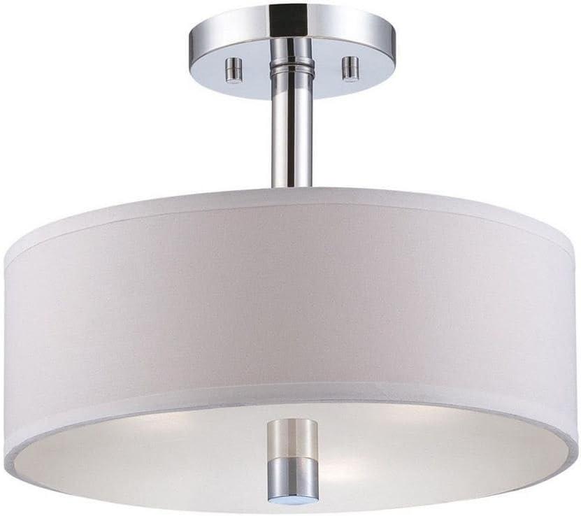 Contemporary Chrome Drum Ceiling Light with White Shade