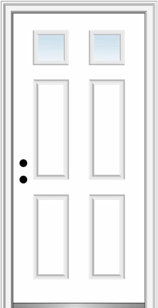 Primed White Steel 4-Panel Exterior Prehung Door with Clear Glass