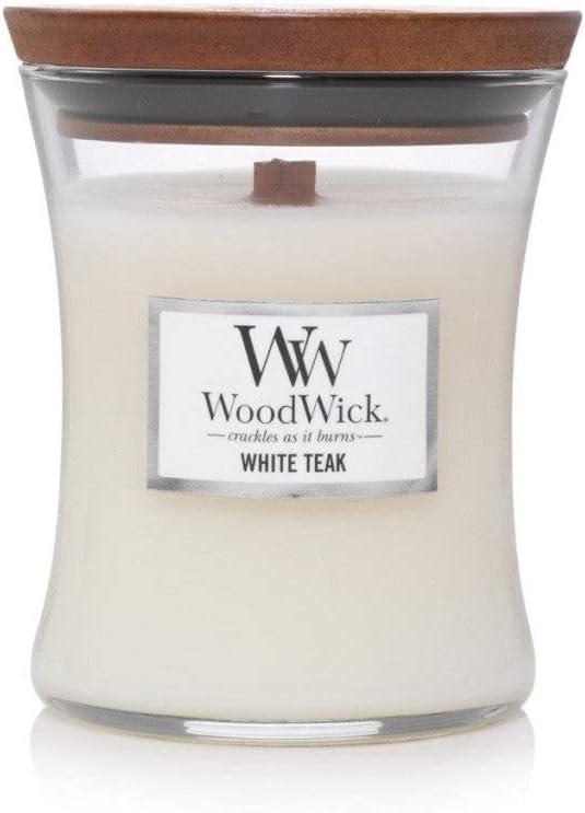 White Teak Medium Hourglass Soy Blend Candle with Wood Wick