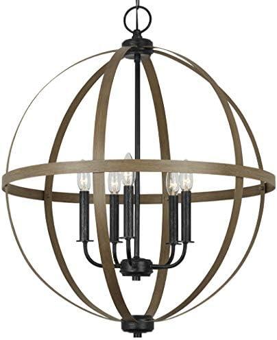 Calhoun 24" Steel Cage Globe Chandelier in Cerused Oak