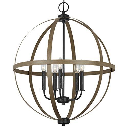 Calhoun 24" Steel Cage Globe Chandelier in Cerused Oak