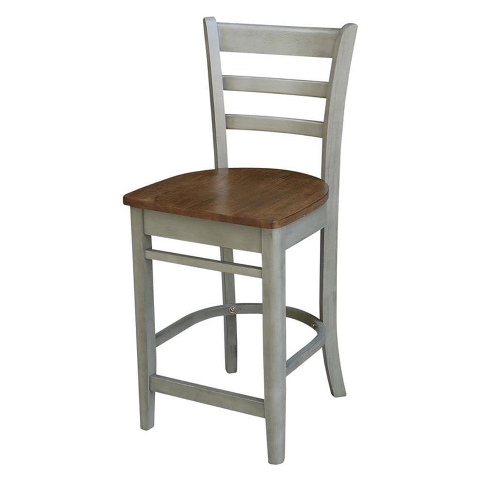 International Concepts Wood Emily Ladder Back Counter Height Stool - 24" Seat Height - Distressed Hickory/Stone