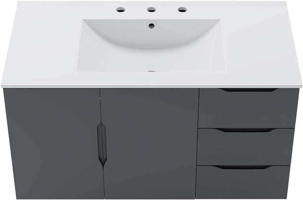 Sleek Gray and White 36" Wall-Mount Modern Bathroom Vanity